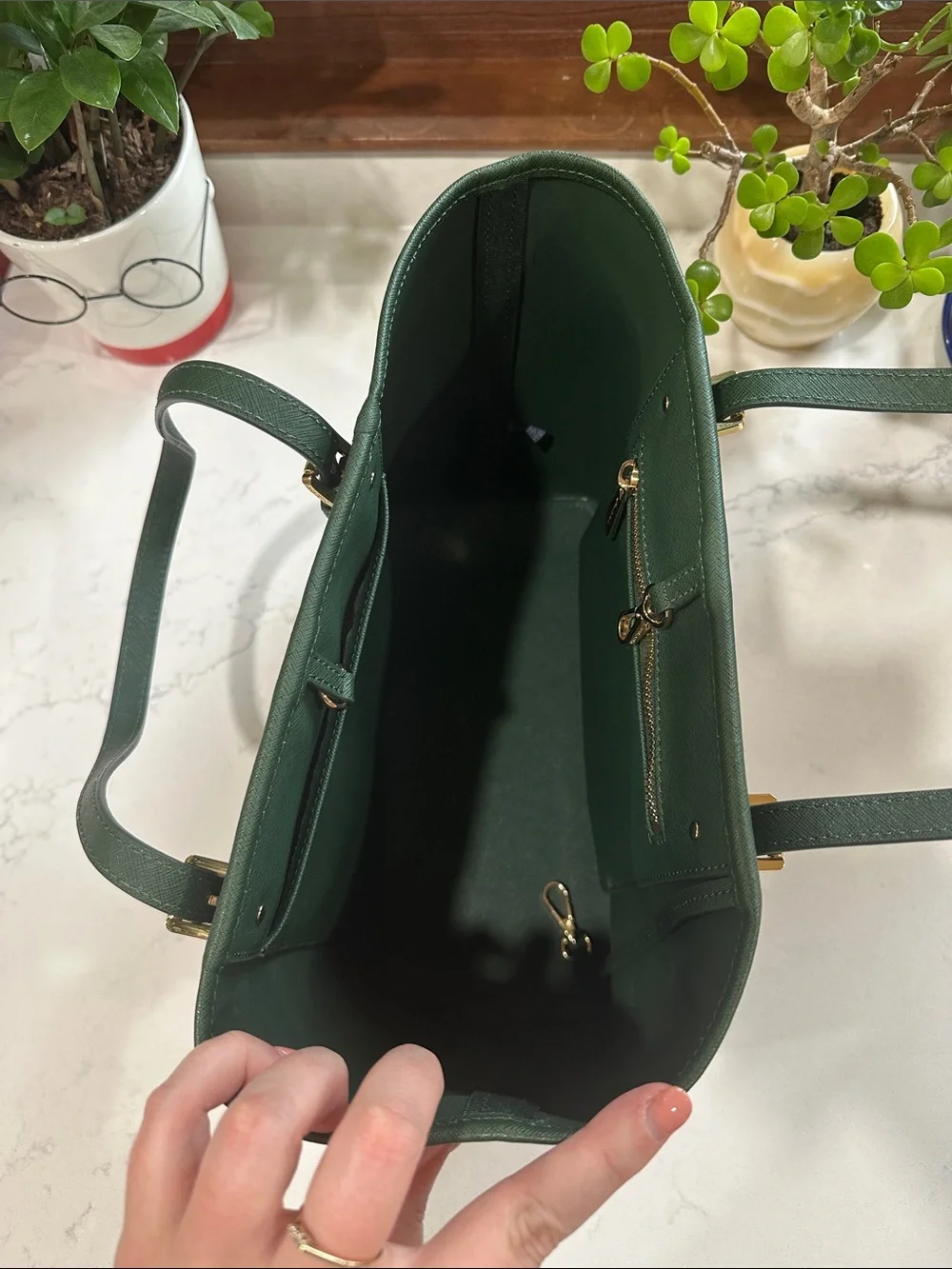 Michael Kors medium hunter green leather shoulder tote bag